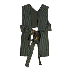JULIA by Love J Ribbed Tie Front/Back Crop Vest‎ Olive Green Wrap Top Medium